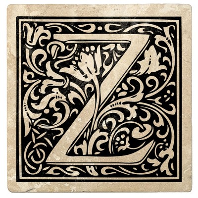 Christmas by Krebs Set of 4 Ivory and Onyx Black "Z" Square Monogram Coasters 4"