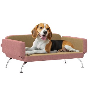 PawHut Dog Sofa Bed, Cat Couch Bed for Small, Medium & Large Dogs, Pet Sofa Bed with Adjustable Armrest, Backrest & Non-Slip Food Pads, Pink - 1 of 4