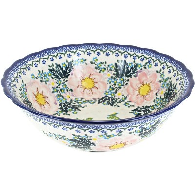 Blue Rose Polish Pottery Apple Blossom Large Serving Bowl