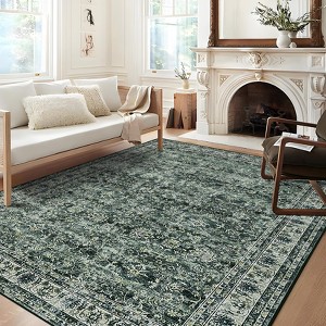 Coucheta Washable Vintage Floral Area Rug, Non-Slip Low Pile Carpet, Non-Shedding Retro Oriental Design Mat for Living Room, Bedroom, Dining Room - 1 of 4