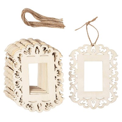Genie Crafts 12 Pack Unfinished Wood Picture Frames Cutout with Jute Rope for 1.6 x 2.6 Photos, 4.3 x 5.8 In
