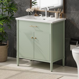 KWPZQEB 30" Farmhouse Bathroom Vanity with Sink, Vanity Cabinet with Soft Close Doors & Adjustable Shelf, Storage Cabinet with Curved Profile Design - 1 of 4