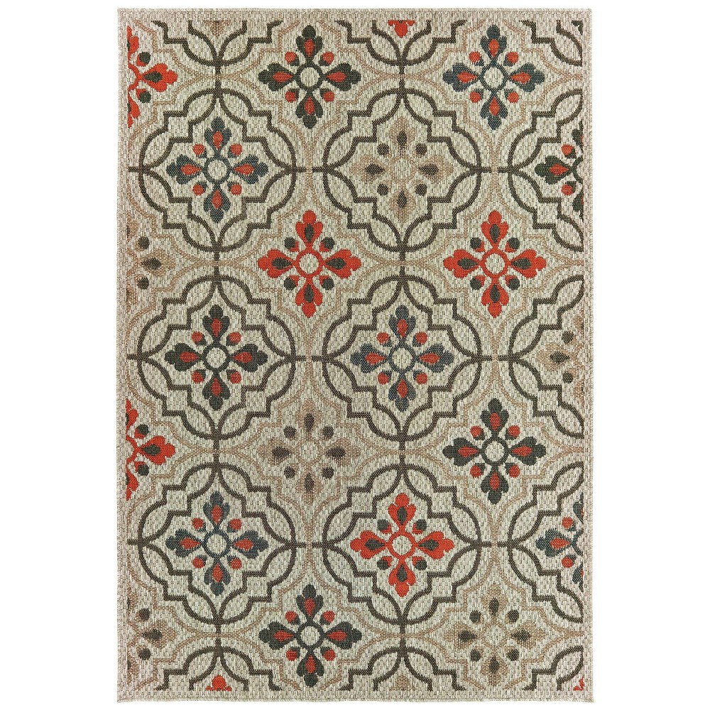 Photos - Area Rug 5'3"X7'3" Landry Floral Lattice Patio Rug Gray/Orange - Captiv8e Designs