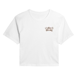 トップス print tee 2 toys White Women's Instant Message Coffee And Books Cropped Graphic T-Shirt