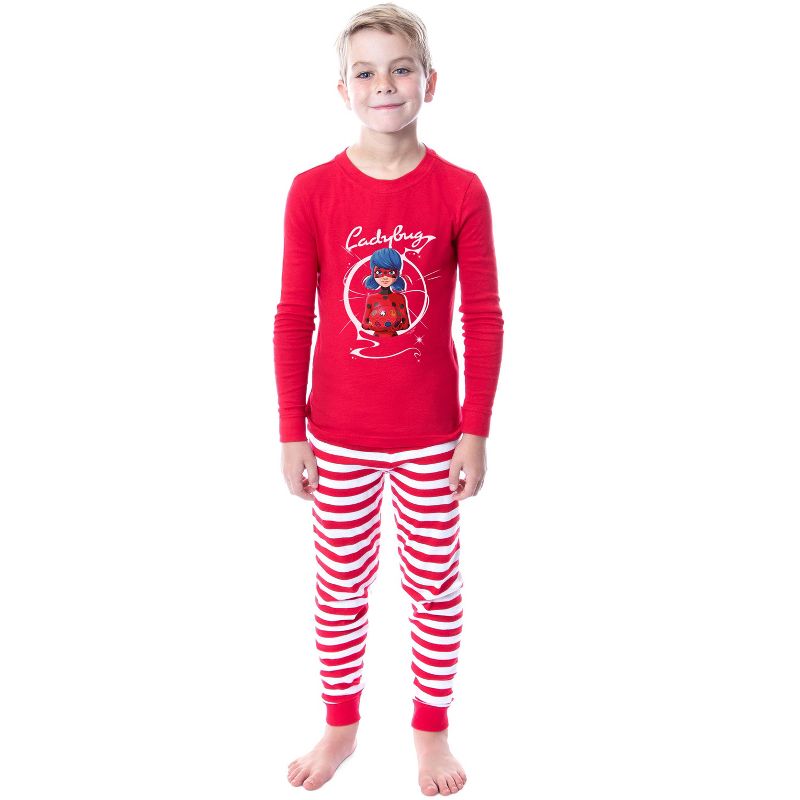 Miraculous Ladybug Girls' Power Up Snug-Fit Cotton 2 Piece Kids Pajama Set Red, 3 of 6