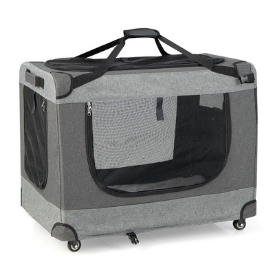 Tangkula Extra Large Portable Folding Cat Soft Crate w/ 4 Lockable Wheels Cat Carrier