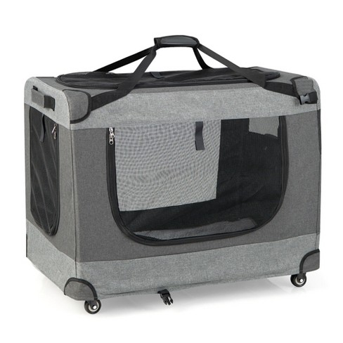 Portable Folding Dog Soft Crate Cat Carrier with 4 Lockable Wheels - Costway