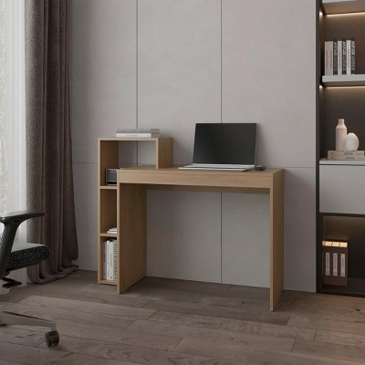 INFURNIC Desks Natural Oak Computer Desk with Open Storage and Three-Shelf Organization for Modern Workspace, Brown, 15.7"*43.3"*35.4"