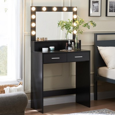 INFURNIC Vanity Tables Dressing Table with Mirror and Large Storage Drawers for Bedrooms, Black, 54.3"*27.7"*15.7"