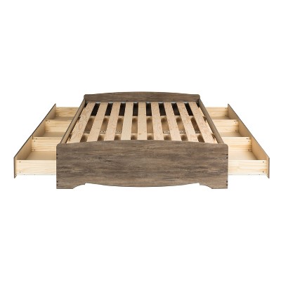 Queen Drifted Gray Wood Platform Storage Bed with 6 Drawers