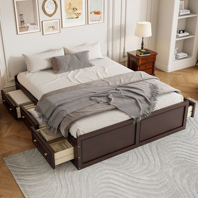 NicBex Queen Size Platform Bed Frame with 6 Drawers,Solid Wood Slats Support,Noise-Free,No Box Spring Needed,Easy Assembly,White/Espresso