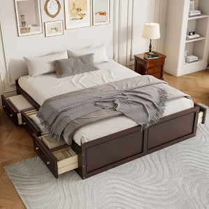 NicBex Queen Size Platform Bed Frame with 6 Drawers,Solid Wood Slats Support,Noise-Free,No Box Spring Needed,Easy Assembly,White/Espresso - 1 of 4