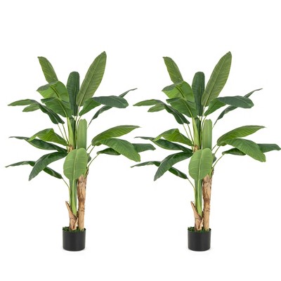 Tangkula 2PCS 5.3 FT Tall Bird of Paradise Artificial Plant Large Fake Tropical Palm Tree