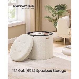 Round Storage Ottoman with Removable Lid, 18.1 Inch Folding Footrest Stool with Teddy Fleece - 1 of 4