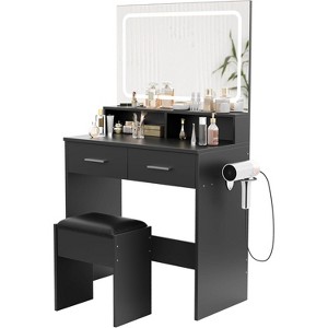 Vanity Desk with Mirror & Lights, Modern Makeup Vanity with 3 Color Modes, 2 Drawers, Cushioned Stool & Charging Station for Bedroom - 1 of 4