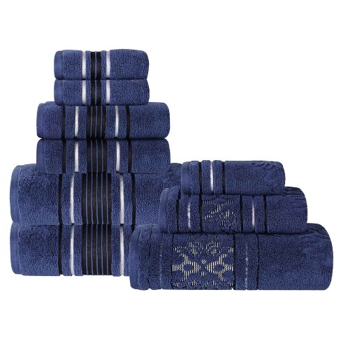 Zero Twist Cotton Solid And Floral Jacquard 9 Piece Bathroom Towel Set ...