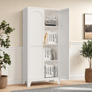 Vynxaria Decorative Storage Drawers: Elegant White Metal Cabinet with Adjustable Shelves - 1 of 3