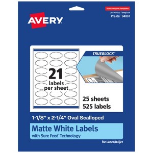 Avery TrueBlock Matte White Paper Labels,  1-1/8" x 2-1/4" Oval Scalloped - 1 of 4