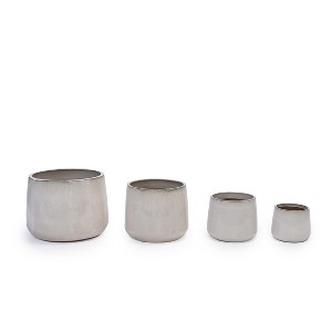 ORRD Set of 4 American White Oak Ceramic Planters, Modern Indoor Outdoor Flower Pots with Drainage Holes for Patio Garden Decor - 1 of 4