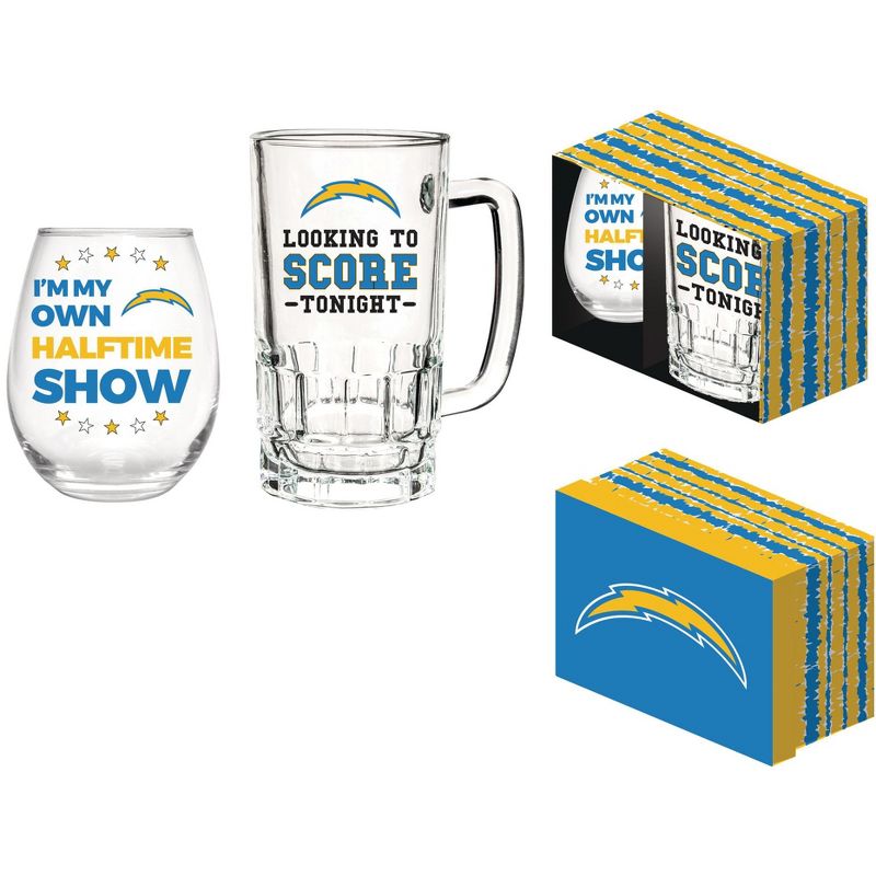 Evergreen Los Angeles Chargers, Stemless 17OZ Wine & Beer 16 OZ Gift Set, 1 of 7
