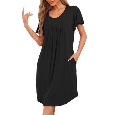cheibear Women's Pleated Front Short Sleeve Nightgowns House Dress Nightshirt