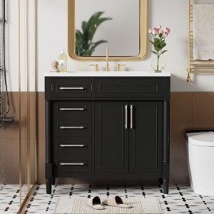 Akoasm 36 Inch Wood Bathroom Vanity Storage Cabinet With Tip-out Drawers, Adjustable Shelf(With Resin Sink) - 1 of 4
