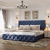 Queen Size Bed Frame with 4 Storage Drawers and Adjustable Headboard, Linen Upholstered Platform Bed Frame, Diamond Stitched Button Tufted, Blue - 3 of 4