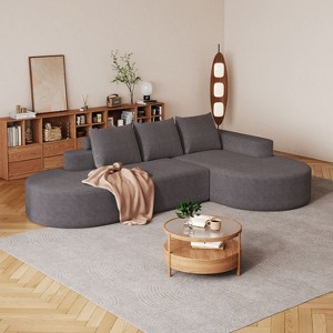108.5 inch Black L Shaped Modern Curved sofa, Chenille Upholstered Sectional Sofa Set with 3 Pillows for Living Room - 1 of 4