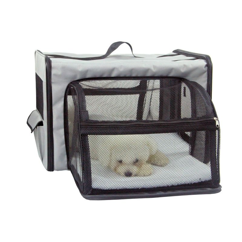 Pet Life Capacious Dual-Expandable Wire Folding Collapsible Travel Dog Crate - Gray, 2 of 9