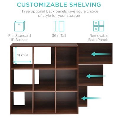 Walnut 36-Inch 9-Cube Storage Organizer with Removable Panels