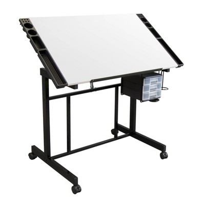 Adjustable Black and White Craft Station with Drawers