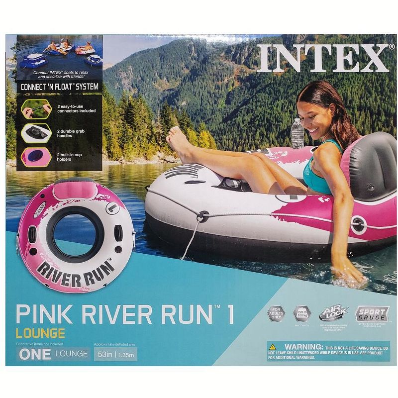 Intex Pink River Run I Sport Lounge Inflatable Water Float 53" Diameter 2-Pack, 3 of 4