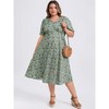 GRACE & GRANDEUR Women's Plus Size V Neck Short Sleeve Floral Print Shirred Pockets Boho T-Shirts Dresses - 2 of 4
