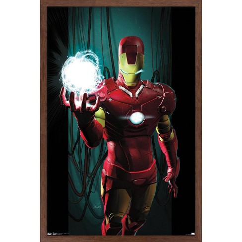 trends international marvel comics iron man energy framed wall poster prints mahogany framed version 14 725 x 22 375 target