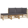 vidaXL Bamboo 3 Piece Lounge Set, Patio Furniture with Dark Gray Cushions, Modular Design for Outdoor Living, Practical Table and Comfortable Seating - 3 of 4