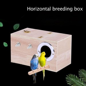 Wooden Nesting Box for Small Birds ¨C Natural Wood Breeding & Resting House for Parakeets, Cockatiels, and Other Pet Birds ¨C 12x12x19.5 cm - 1 of 4