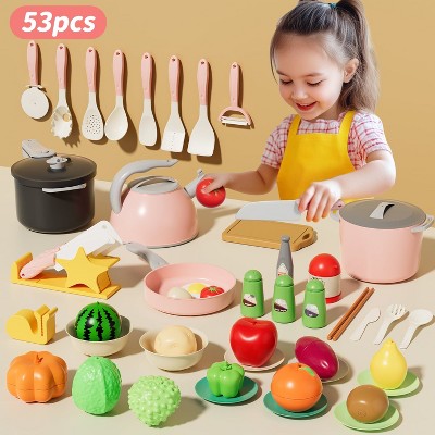 Skirfy 53PCS Play Food Sets for Kids Kitchen, Pretend Play Toys, Play Pots and Pans Sets ,Toys for Toddlers 3-5