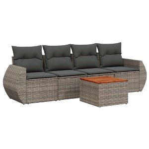 vidaXL 5 Piece Patio Sofa Set with Cushions - Gray Poly Rattan - 1 of 4
