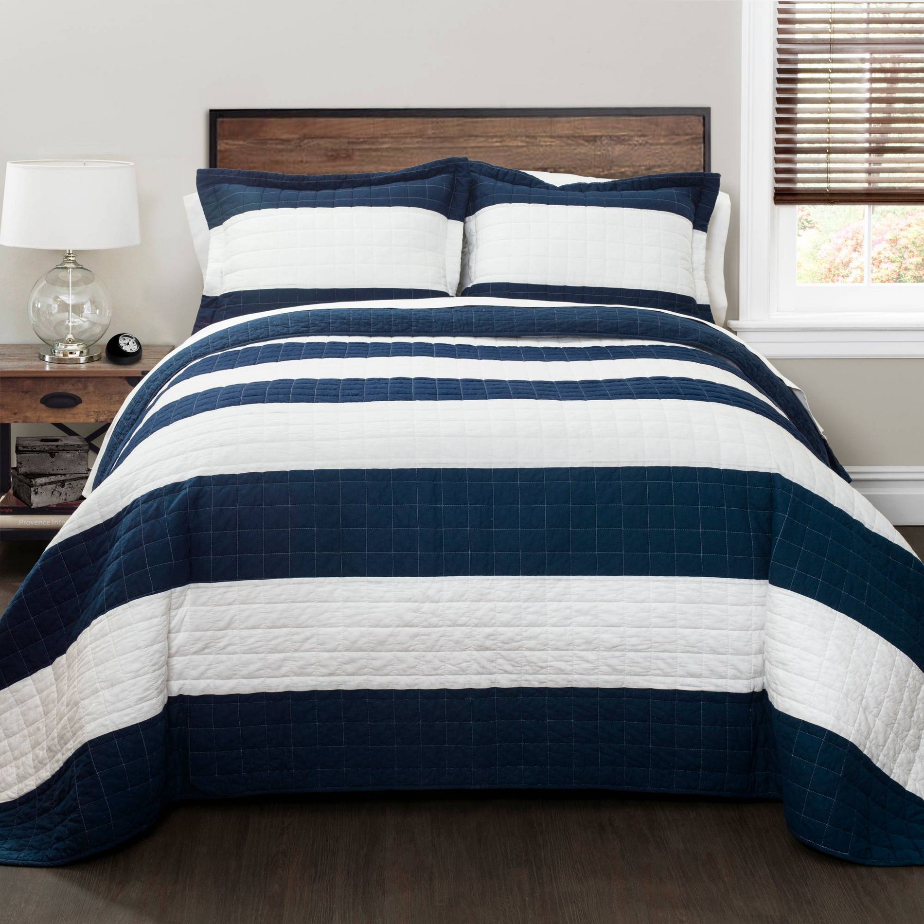Twin 2pc New Berlin Stripe Quilt & Sham Set Navy - Lush Décor