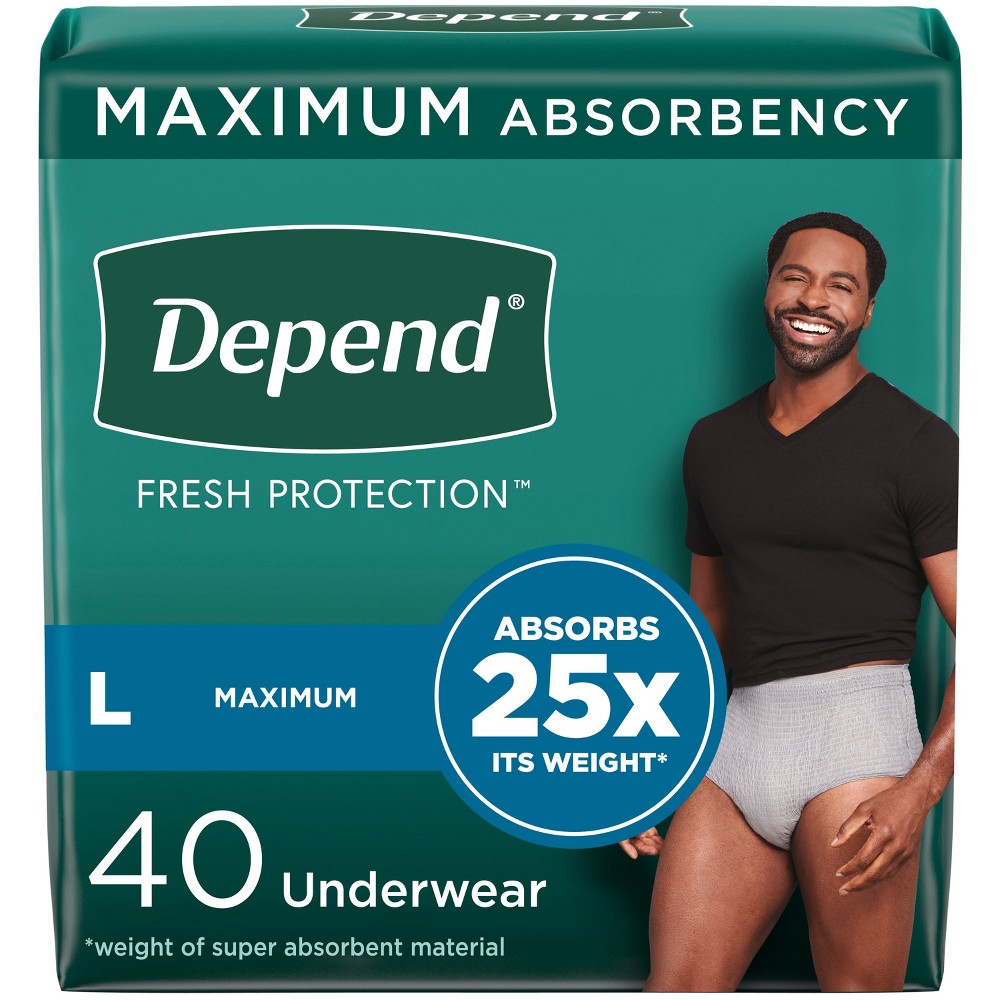 Depend Fresh Protection Adult Incontinence Disposable Underwear for Men - Maximum Absorbency - L - Gray - 40ct