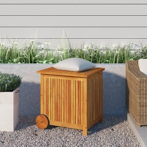 VidaXL Patio Storage Box with Wheels 23.6"x19.7"x22.8" Solid Wood Acacia - 1 of 4