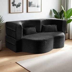 78" Plush Corduroy Floor Sofa Bed with Foam Support, Convertible, No Assembly - 1 of 4