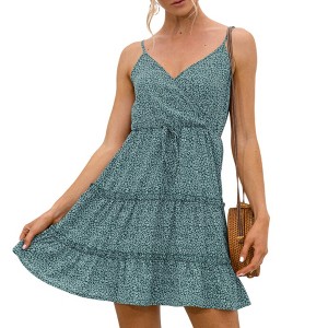 Anna-Kaci Women's Sleeveless V-Neck Mini Dress with Adjustable Spaghetti Straps and Tiered Ruffle Hem - 1 of 4