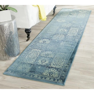 Turquoise and Multi Wool Silk Vintage Runner Rug