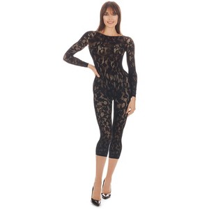Memoi Women's Floral Romance Long Sleeve Lace Seamless Body Stocking - 1 of 4