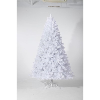 White Prelit Artificial Christmas Tree – Lighted Pine Tree with LED Lights, Multiple Branch Tips & Metal Stand, Holiday Decoration for Home & Office