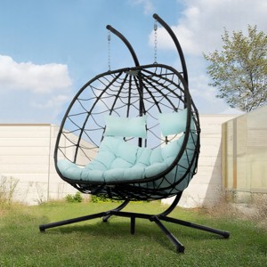 Coolbibila 2 Person Patio PE Wicker Hanging Swing Basket Egg Chair with Stand,Outdoor Indoor Garden Cushion Hammock Egg Chair for Bedroom - 1 of 4
