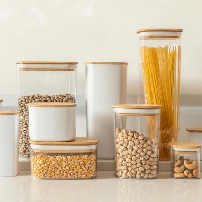 OU Airtight Food Storage Container 9.7cup, Clear Plastic Food Storage Container with Leak Proof Bamboo Lid, Stackable Kitchen Pantry Organizer — фото 5