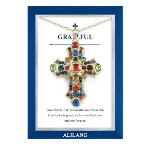 Anna-Kaci Stained Glass Rhinestone Patonce Cross Necklace with Message Card & Envelope Jewelry Gift - 1 of 4