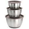 Gibson 3 Piece Stainless Steel Mixing Bowl Set with Lids in Taupe - 2 of 4
